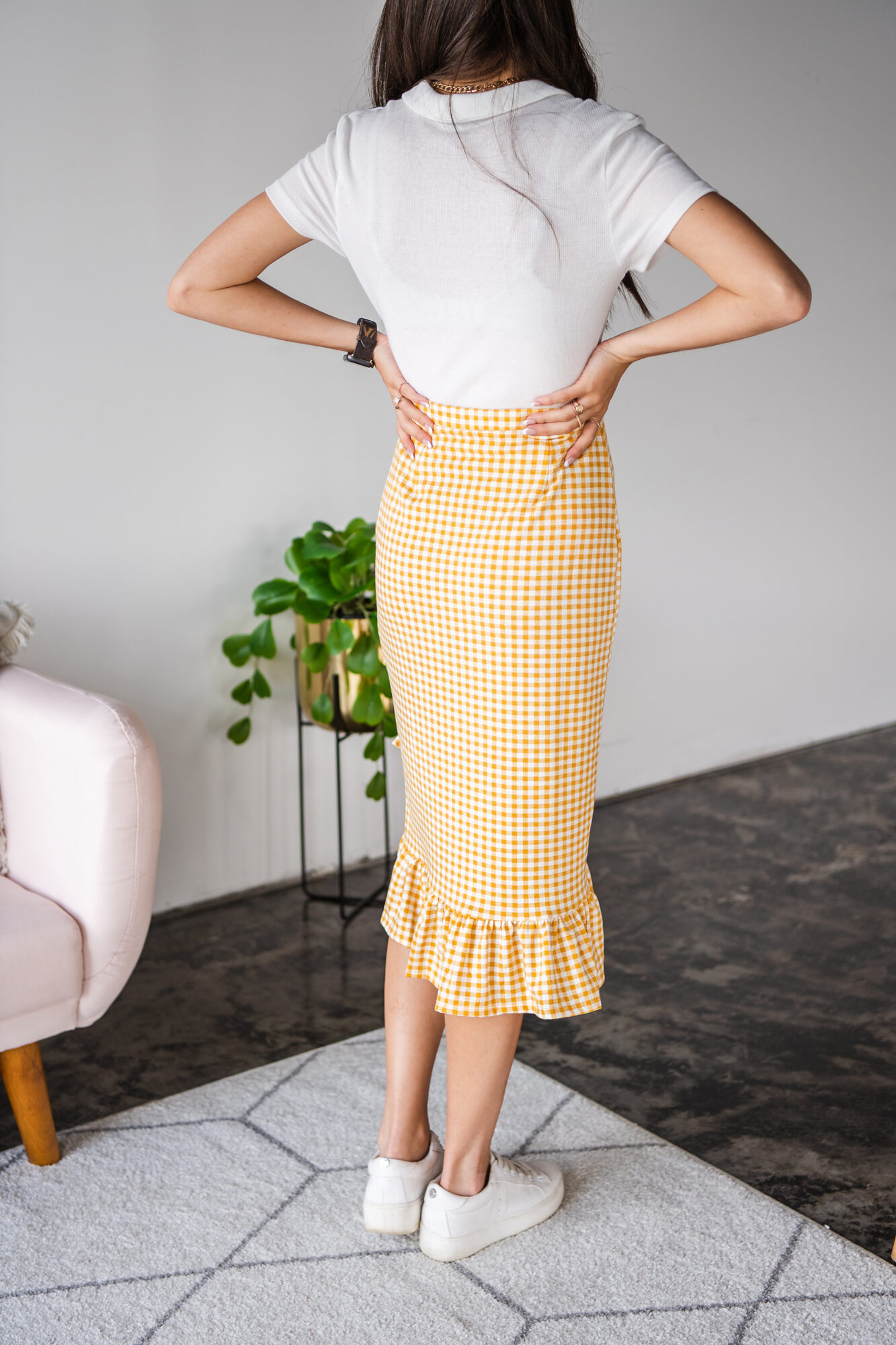 gingham skirt yellow