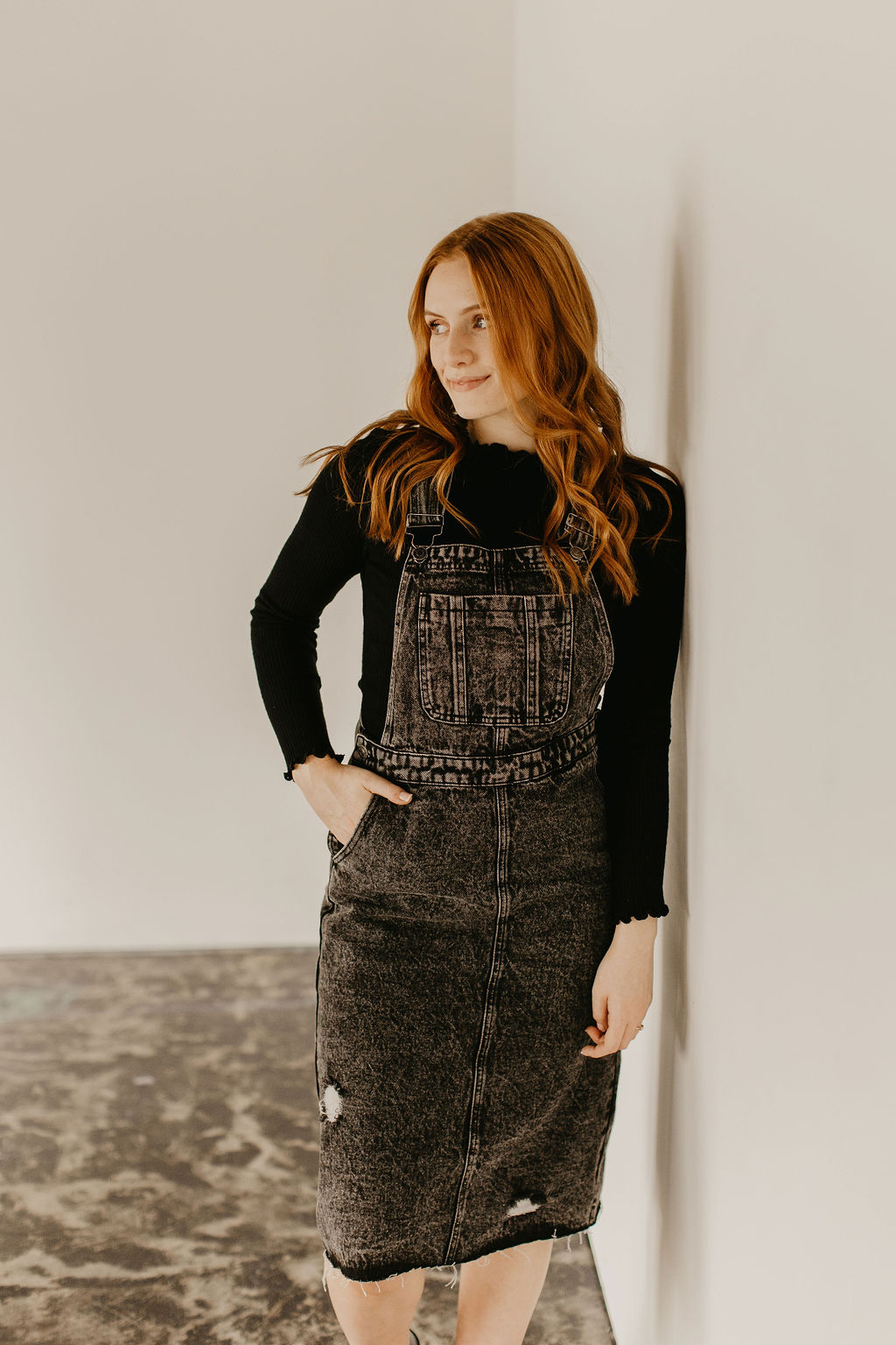 distressed denim overall dress