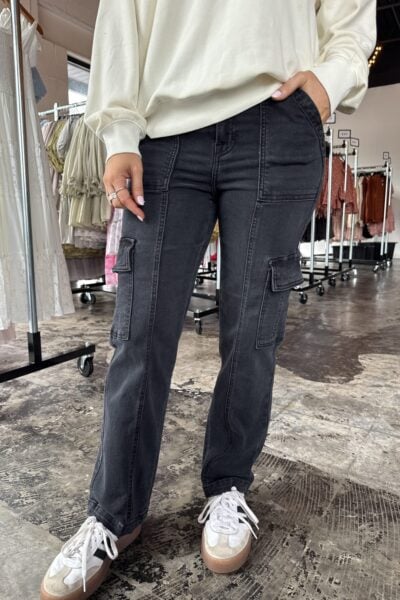 Cropped Cargo Denim | Black