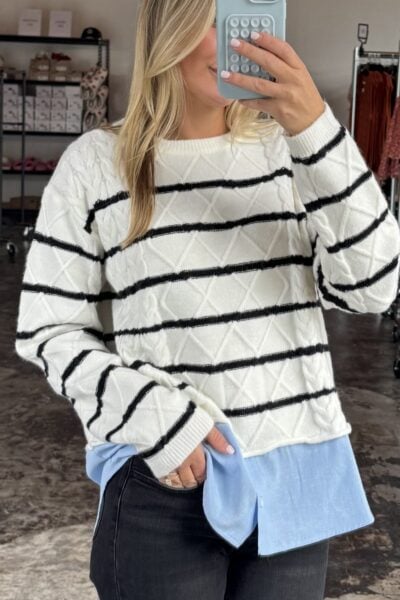 Layered Sweater | Black and White Striped