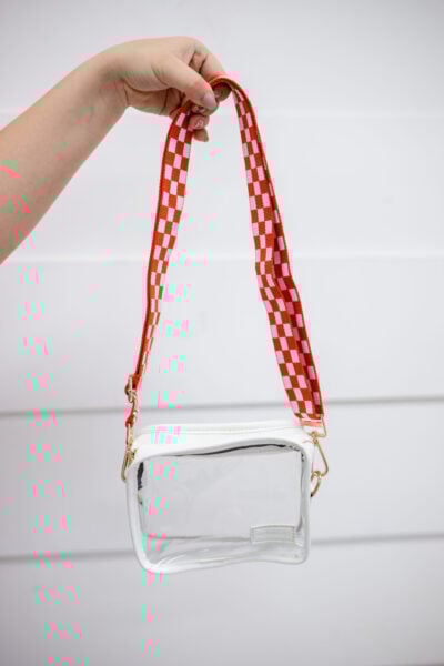 Clear Bag | Orange and White Checkered Strap