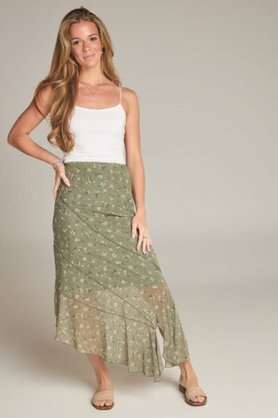 Olive Floral A-Symmetrical Skirt