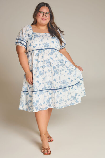 The Ada Plus | Blue Floral Tiered Dress