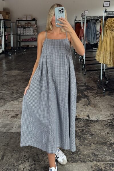 The Annie | Navy Gingham Cami Dress