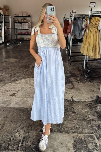 The Kenzi | Sky Blue Striped Midi Dress