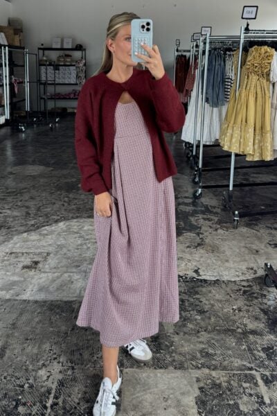 The Annie | Burgundy Gingham Cami Dress