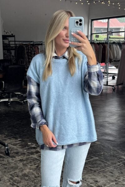 The Ember Sleeveless Sweater | Sky Blue
