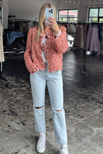 Floral Front Bow Tie Jacket | Rust