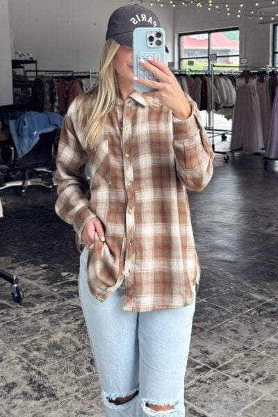Oversized Shoulder Drop Flannel | Taupe